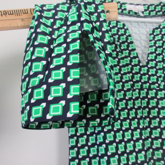 Jude Connally Shift Dress S Green Geometric 3/4 Sleeve Knee Length Retro 318 - Picture 4 of 9